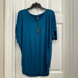 Made by Johnny Dark Teal Blue Dolman S/S Ruched V-Neck Tunic T-Shirt XXL NWT